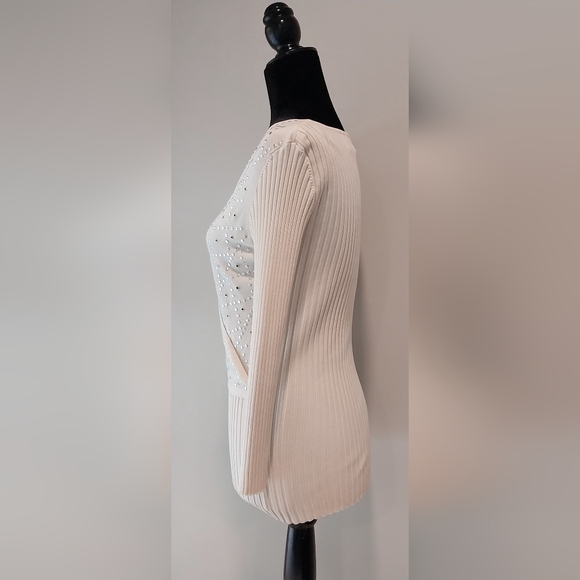 WR Size 6 Silk Blend Studded Faux Wrap Cream Long Sleeve Sweater - Picture 5 of 15